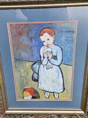 Pablo Picasso Vintage Framed Print, CHILD WITH A DOVE Original Picasso Print 22"